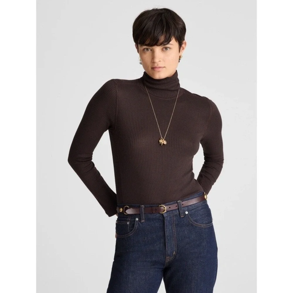 Madewell NWT Ribbed Turtleneck Long-Sleeve Tee Heather Cream Small Mock Neck